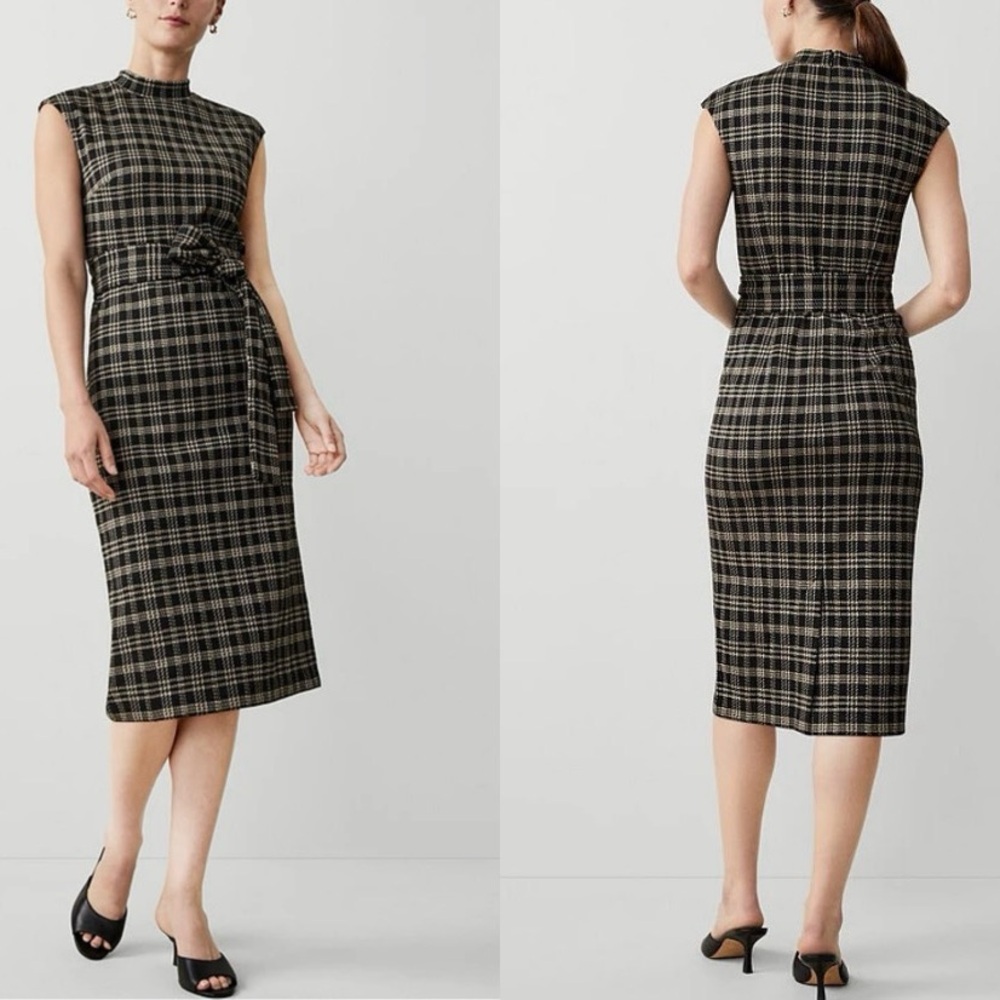 Ann Taylor Plaid Knit Mock Neck Midi Dress Size 6